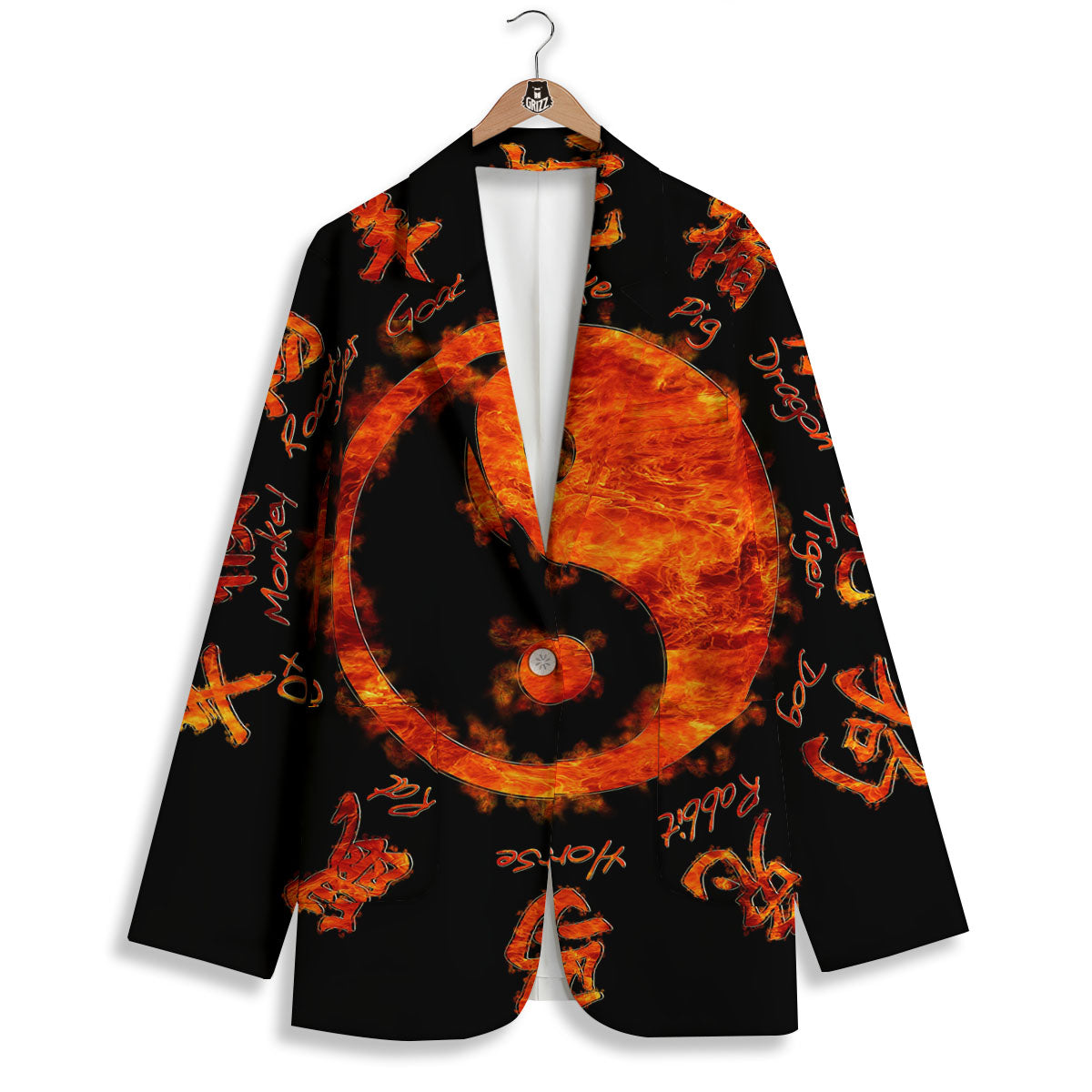 Chinese Zodiac Fire Yin Yang Print Women's Blazer-grizzshop