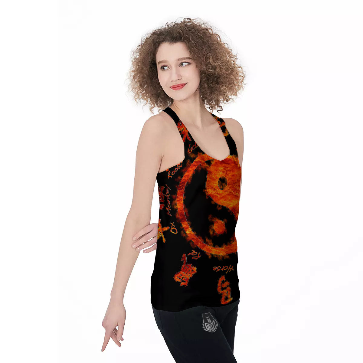 Chinese Zodiac Fire Yin Yang Print Women's Racerback Tank Top-grizzshop