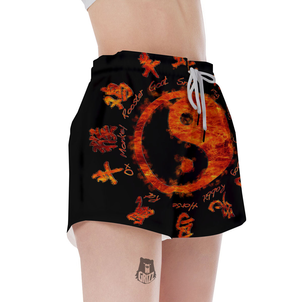 Chinese Zodiac Fire Yin Yang Print Women's Shorts-grizzshop