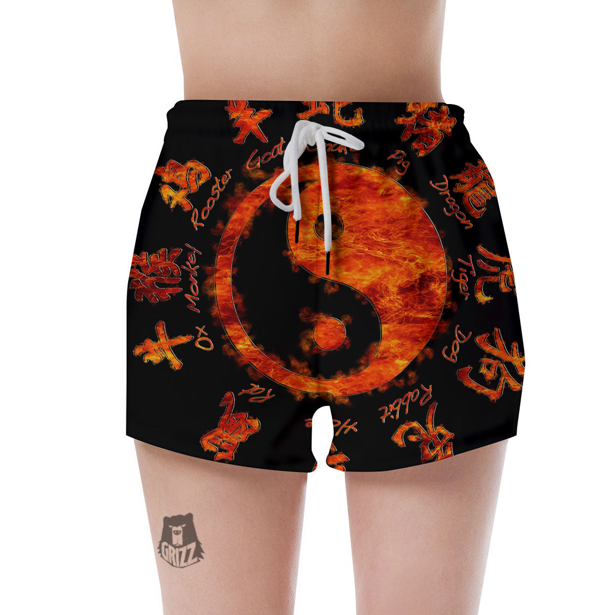 Chinese Zodiac Fire Yin Yang Print Women's Shorts-grizzshop