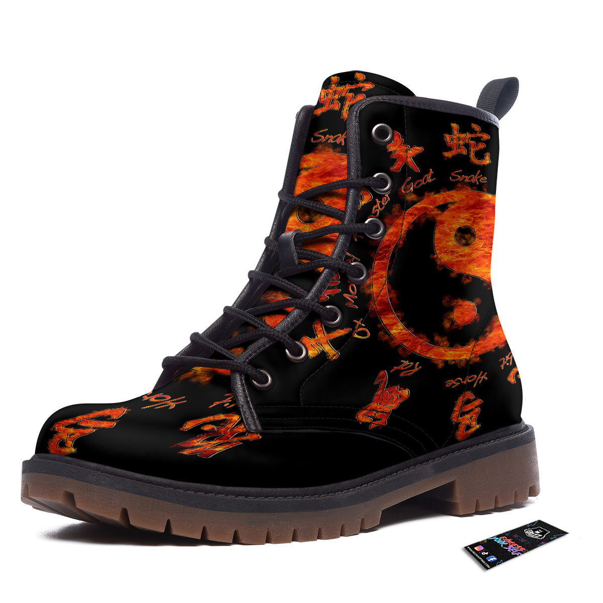 Chinese Zodiac Fire Yin Yang Print Work Boots-grizzshop