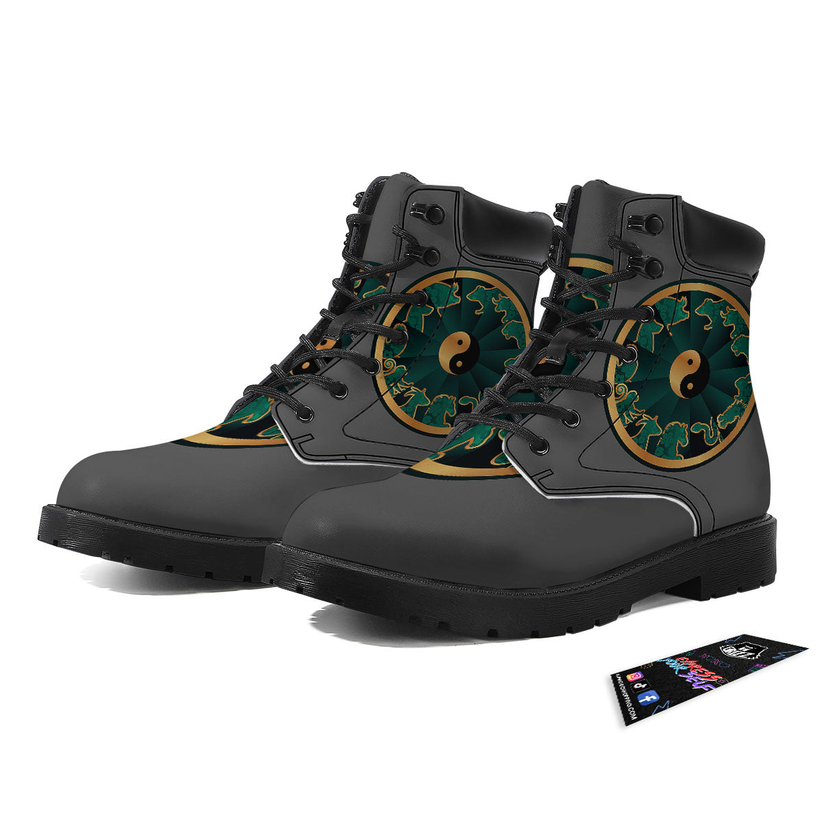 Chinese Zodiac Gold And Green Print Boots-grizzshop