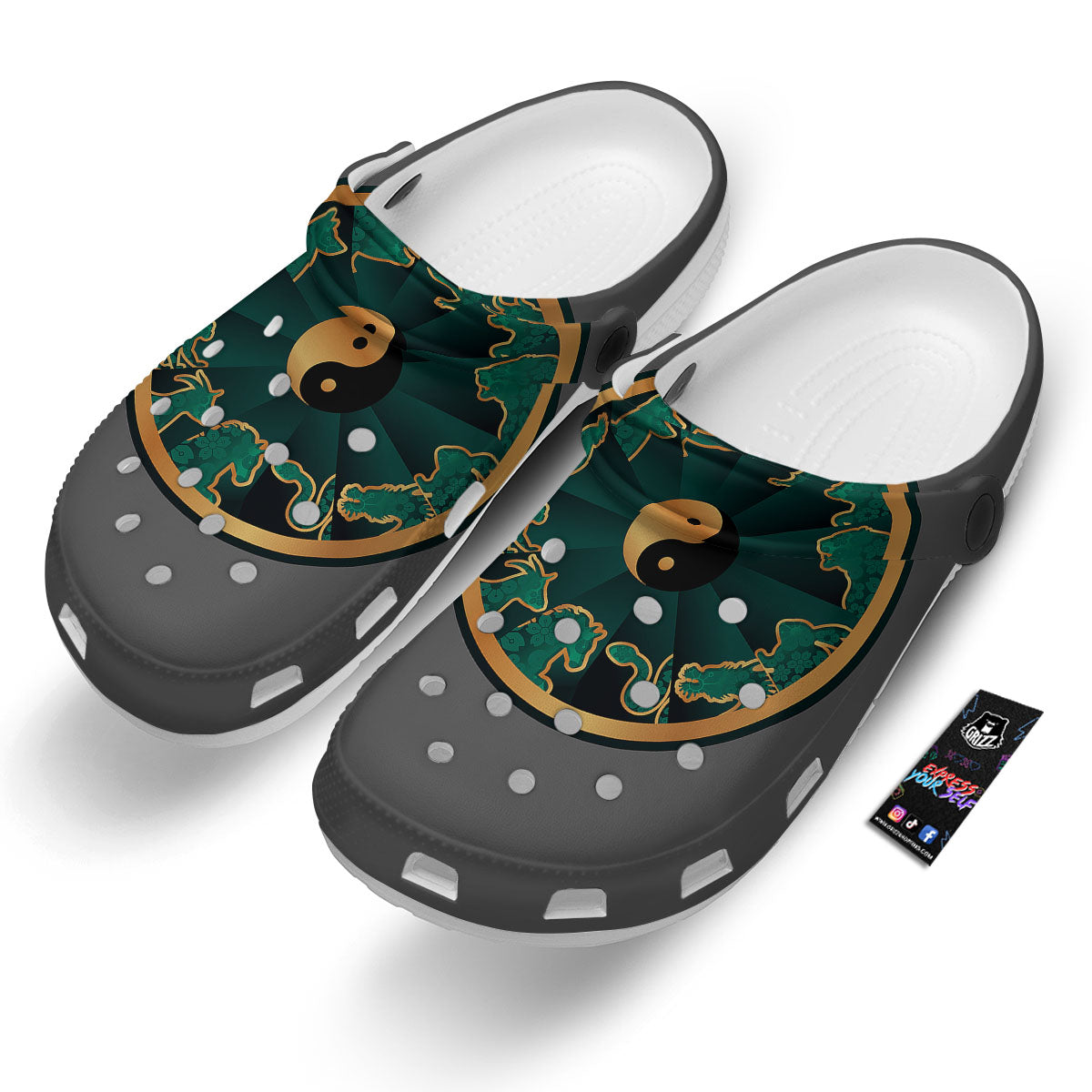 Chinese Zodiac Gold And Green Print Clog-grizzshop