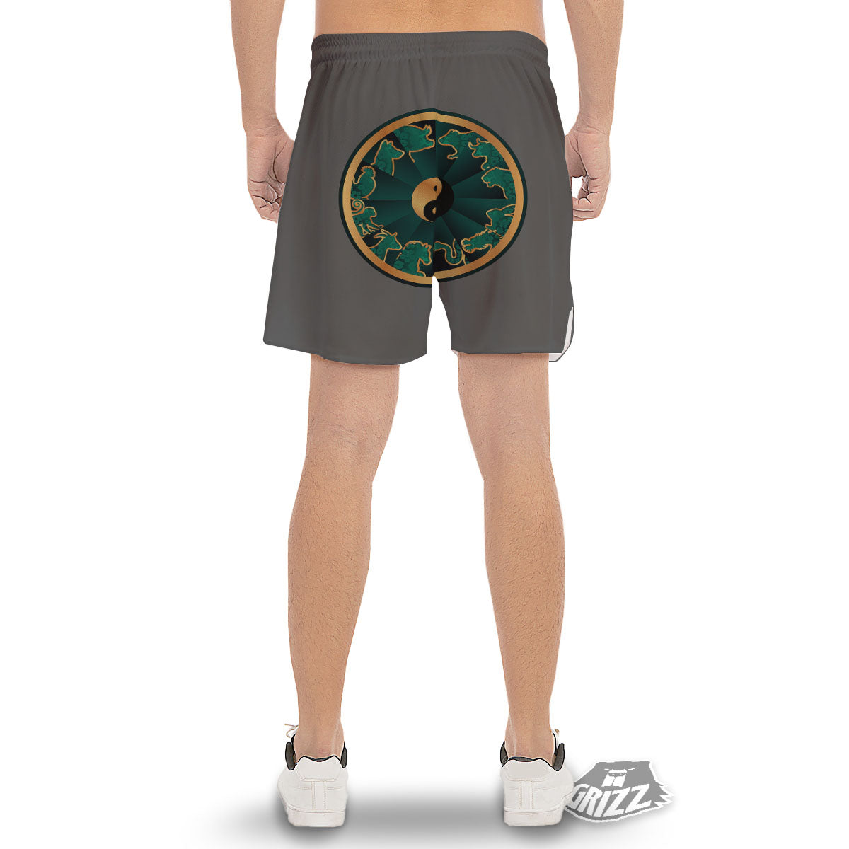 Chinese Zodiac Gold And Green Print Men's Gym Shorts-grizzshop