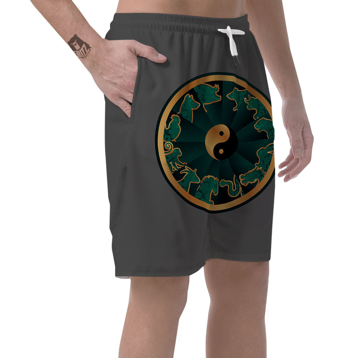 Chinese Zodiac Gold And Green Print Men's Shorts-grizzshop