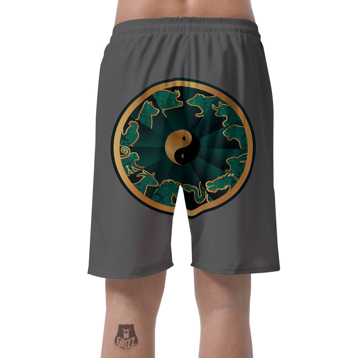 Chinese Zodiac Gold And Green Print Men's Shorts-grizzshop