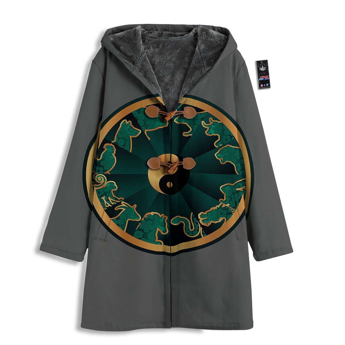 Chinese Zodiac Gold And Green Print Men's Windbreaker Jacket-grizzshop