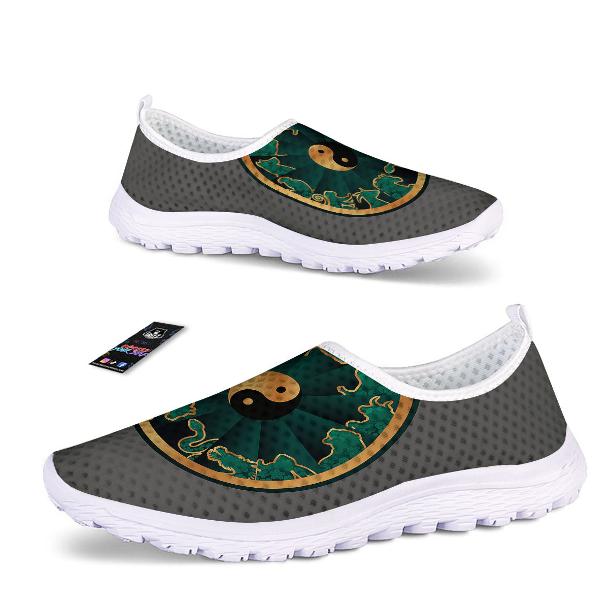 Chinese Zodiac Gold And Green Print Nurse Shoes-grizzshop