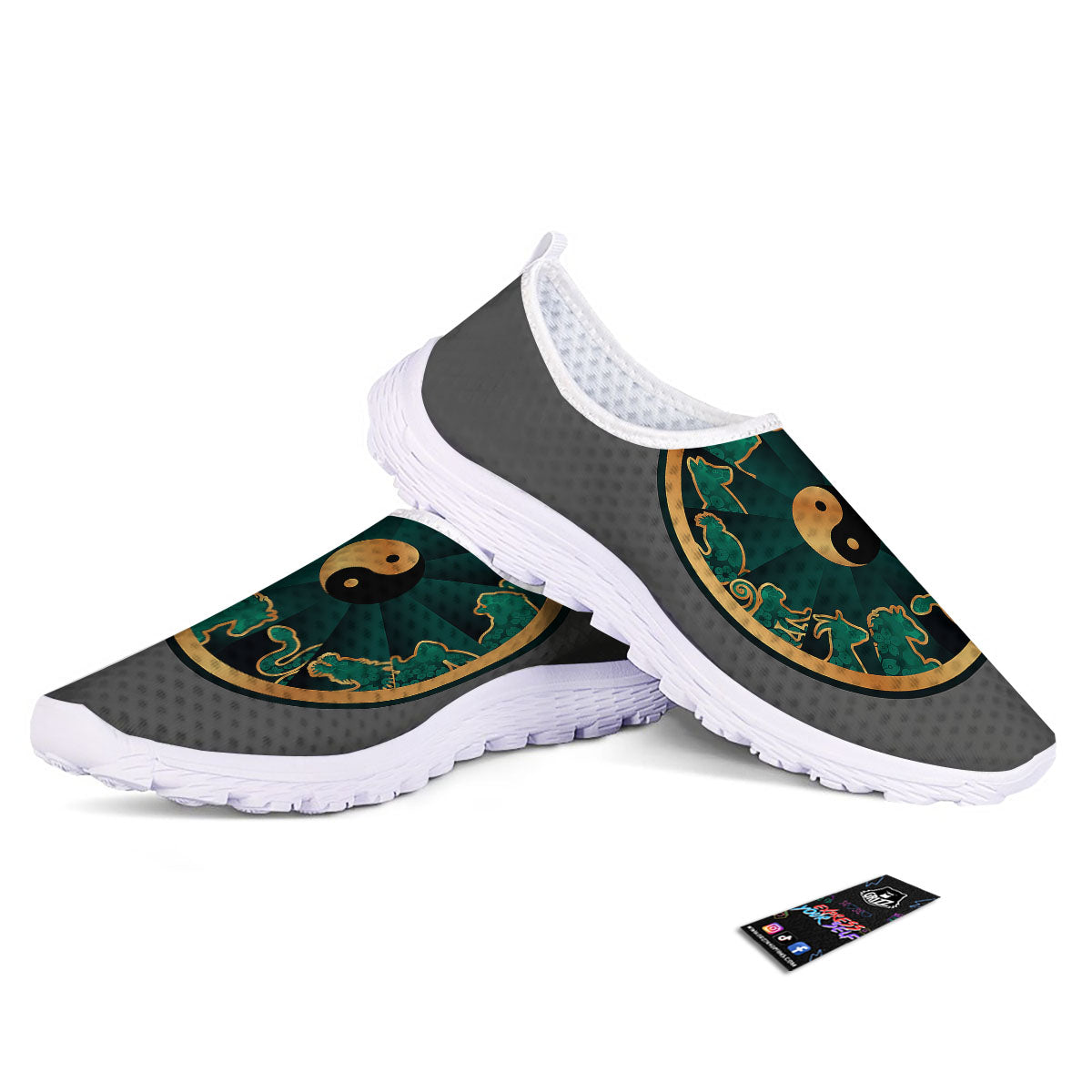 Chinese Zodiac Gold And Green Print Nurse Shoes-grizzshop