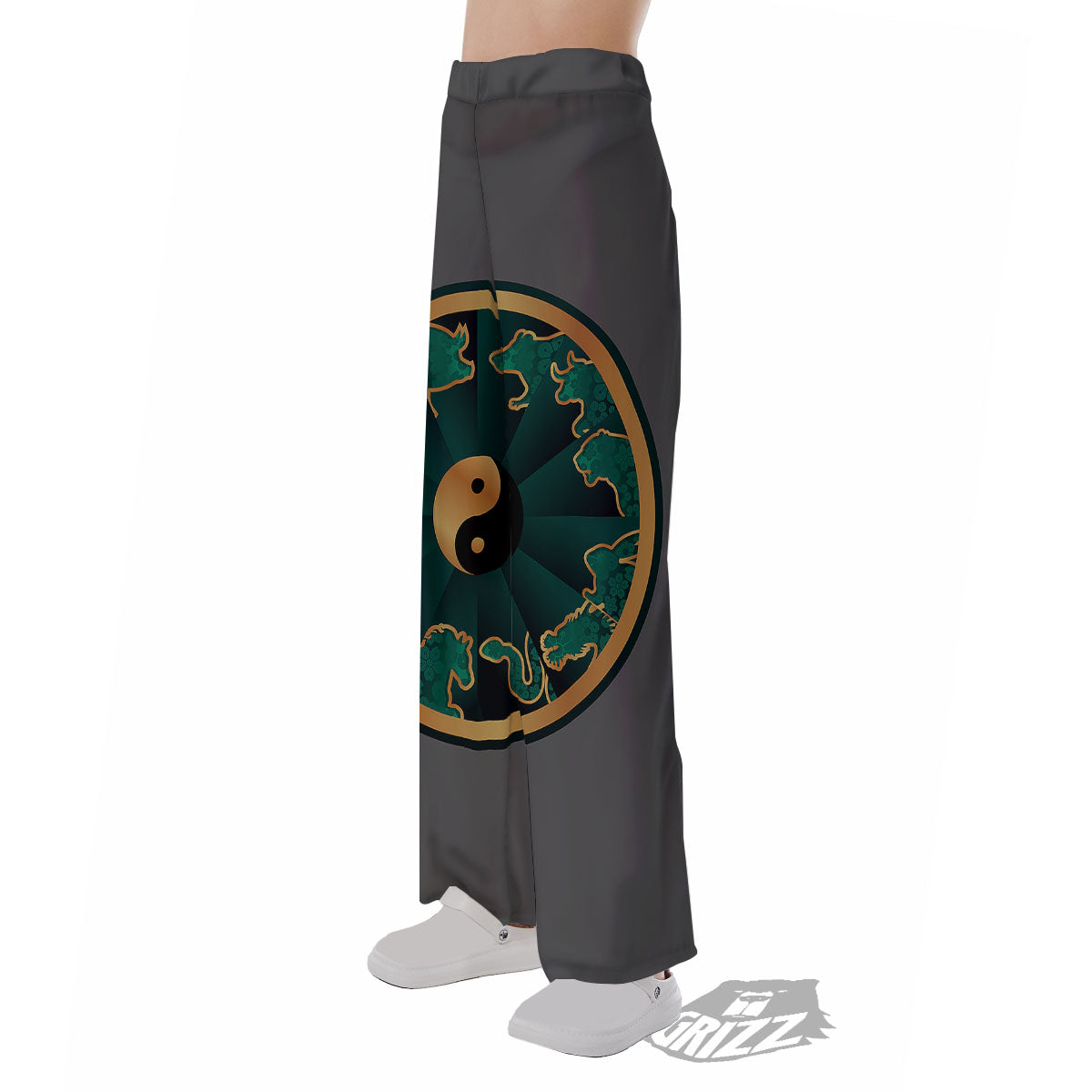 Chinese Zodiac Gold And Green Print Pajama Pants-grizzshop