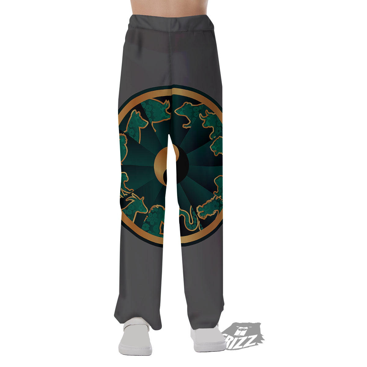Chinese Zodiac Gold And Green Print Pajama Pants-grizzshop