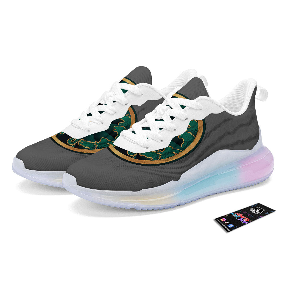 Chinese Zodiac Gold And Green Print Running Sneakers-grizzshop