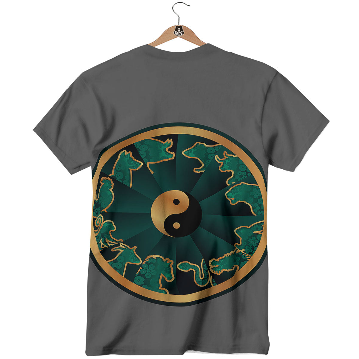 Chinese Zodiac Gold And Green Print T-Shirt-grizzshop