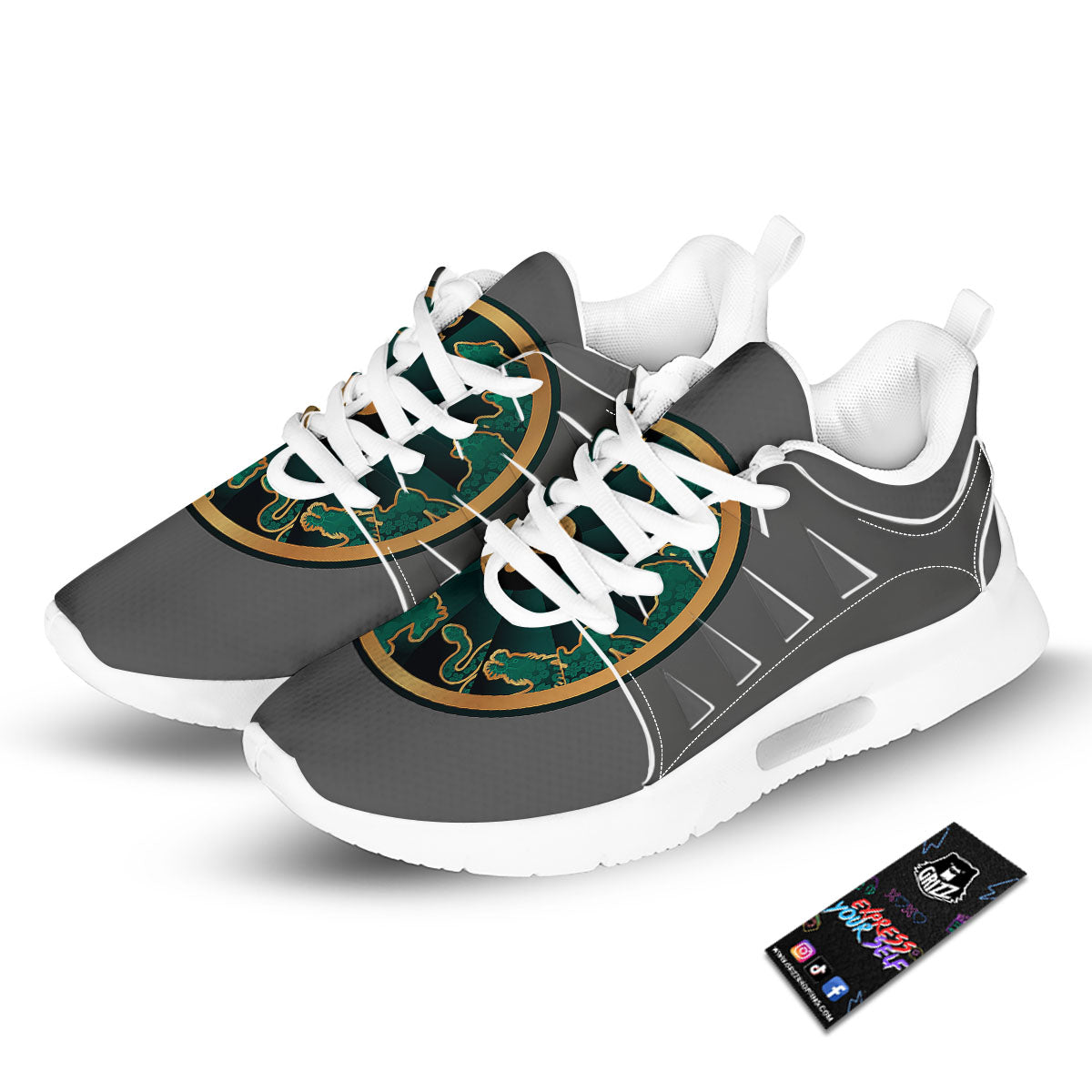 Chinese Zodiac Gold And Green Print Tennis Shoes-grizzshop