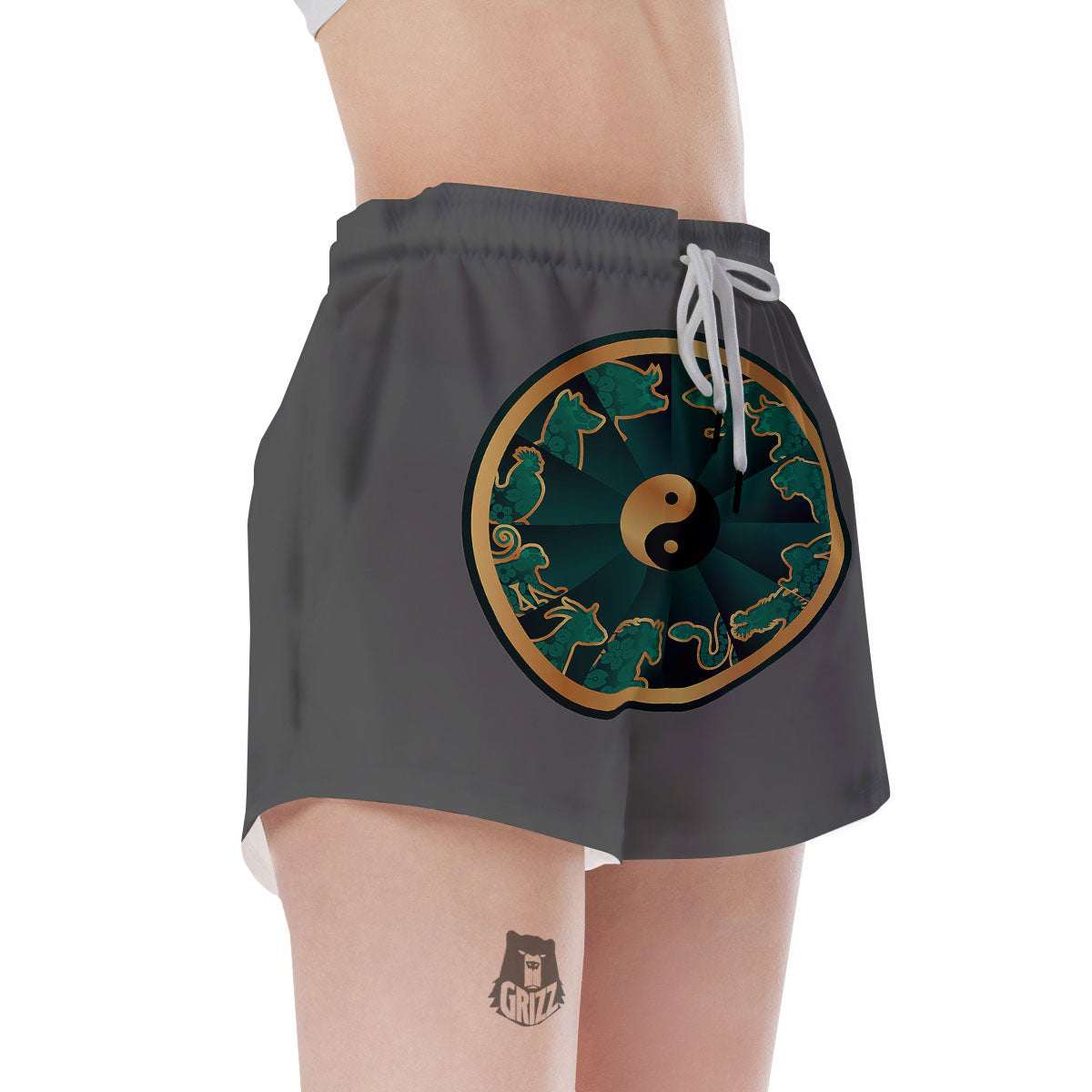 Chinese Zodiac Gold And Green Print Women's Shorts-grizzshop