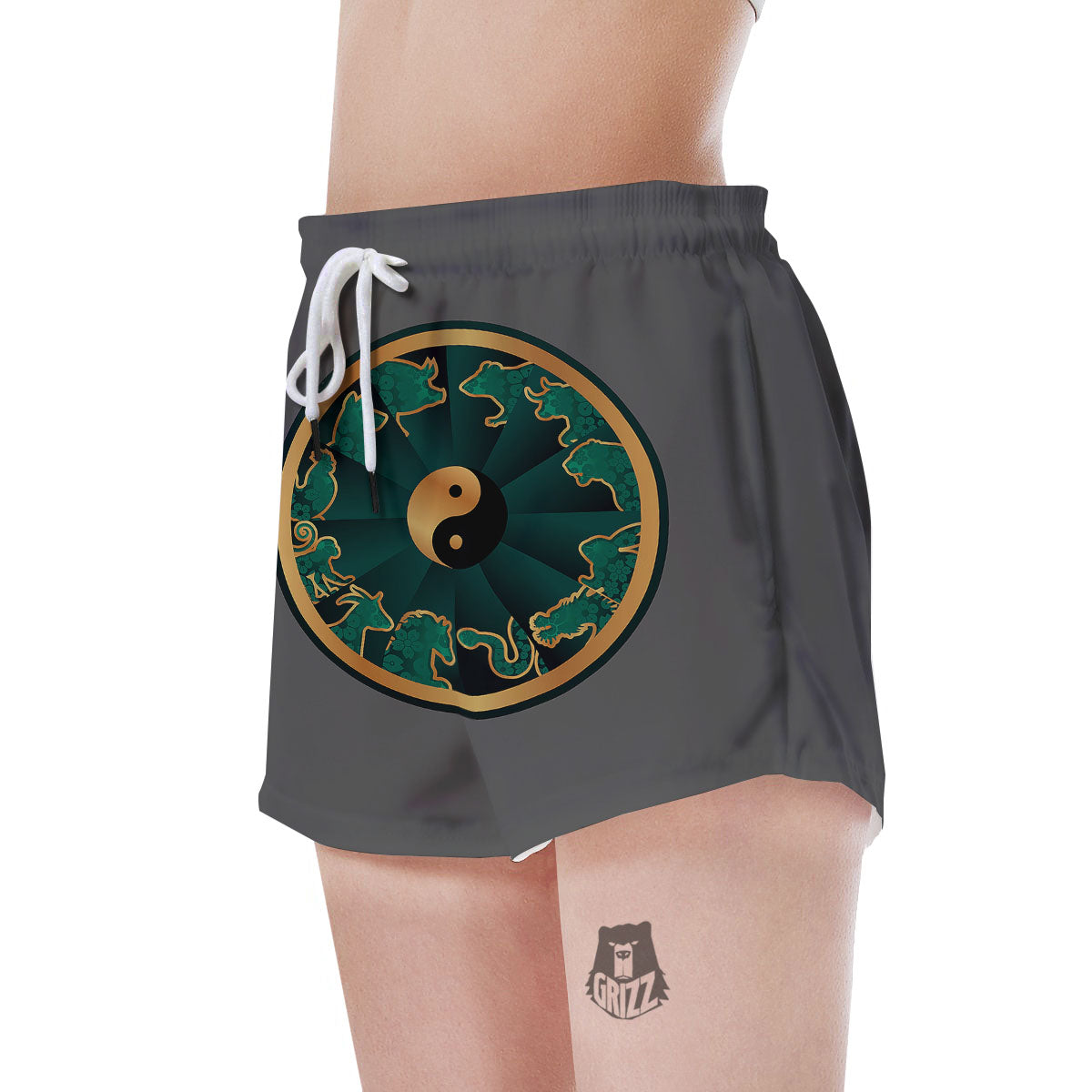 Chinese Zodiac Gold And Green Print Women's Shorts-grizzshop