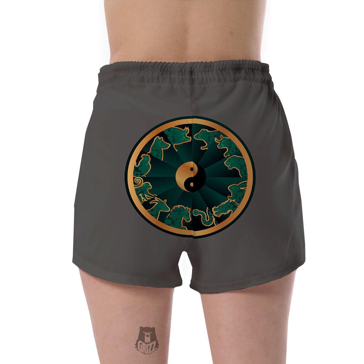 Chinese Zodiac Gold And Green Print Women's Shorts-grizzshop