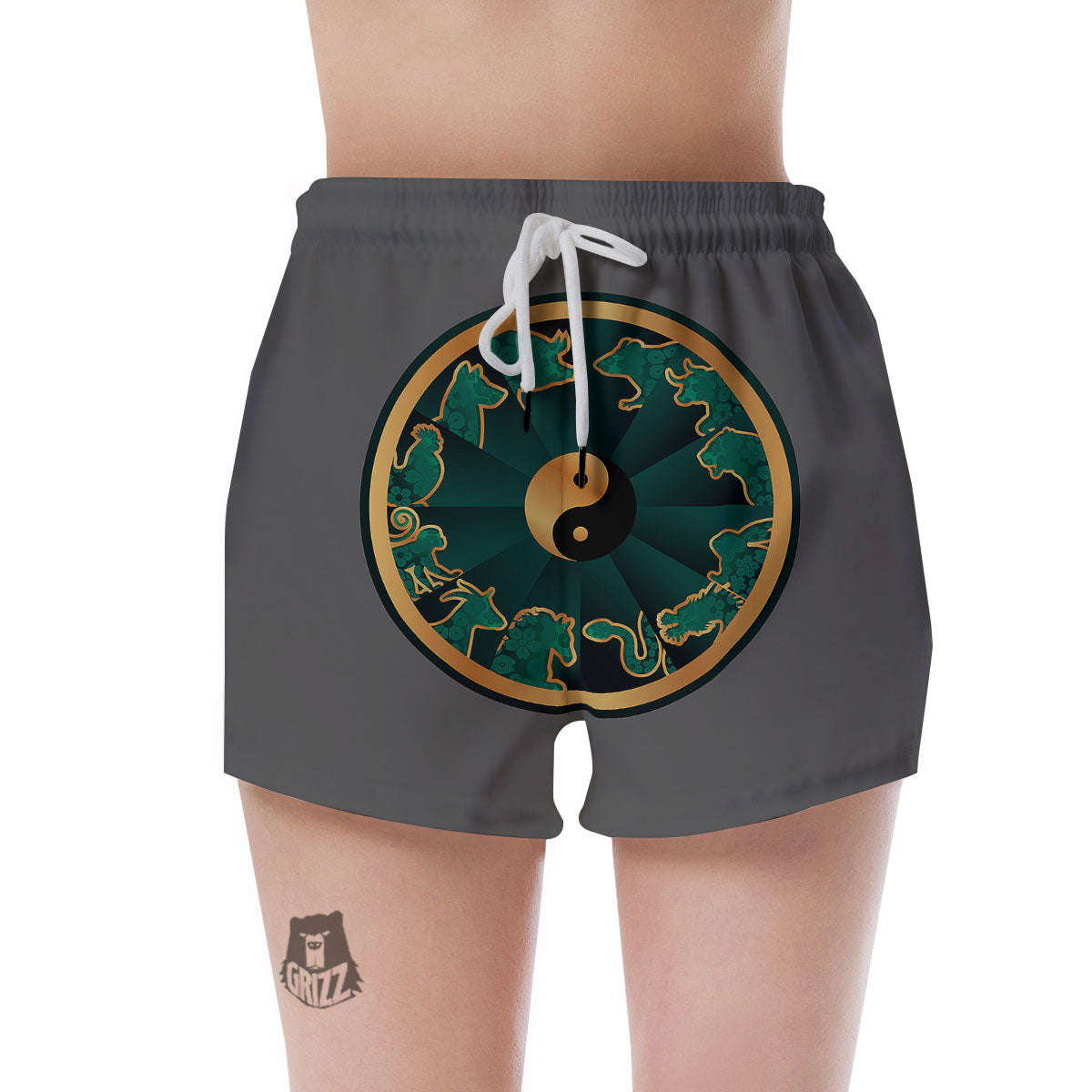 Chinese Zodiac Gold And Green Print Women's Shorts-grizzshop