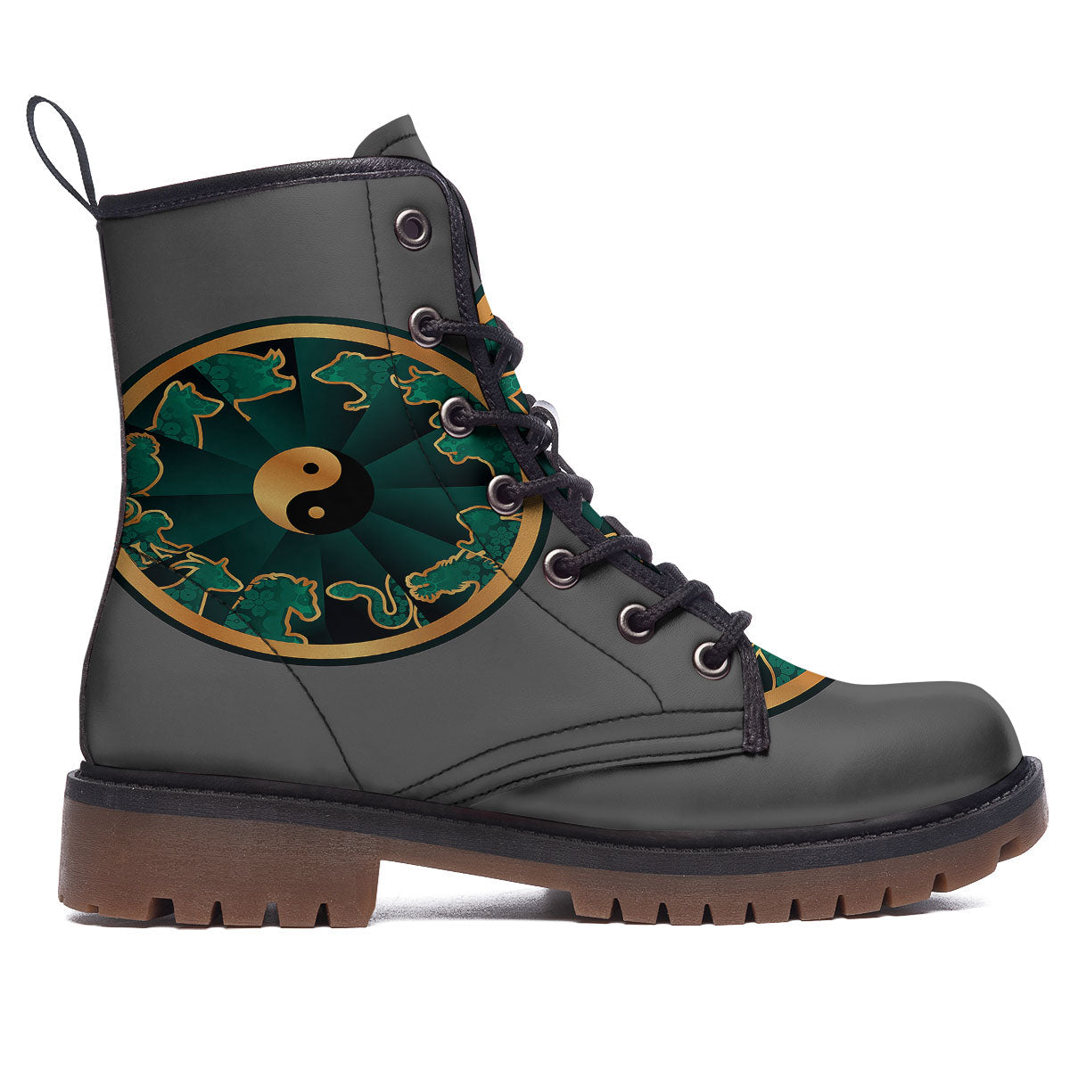Chinese Zodiac Gold And Green Print Work Boots-grizzshop