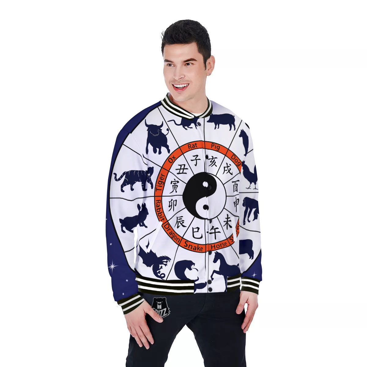 Chinese Zodiac Signs Yin Yang Print Baseball Jacket-grizzshop
