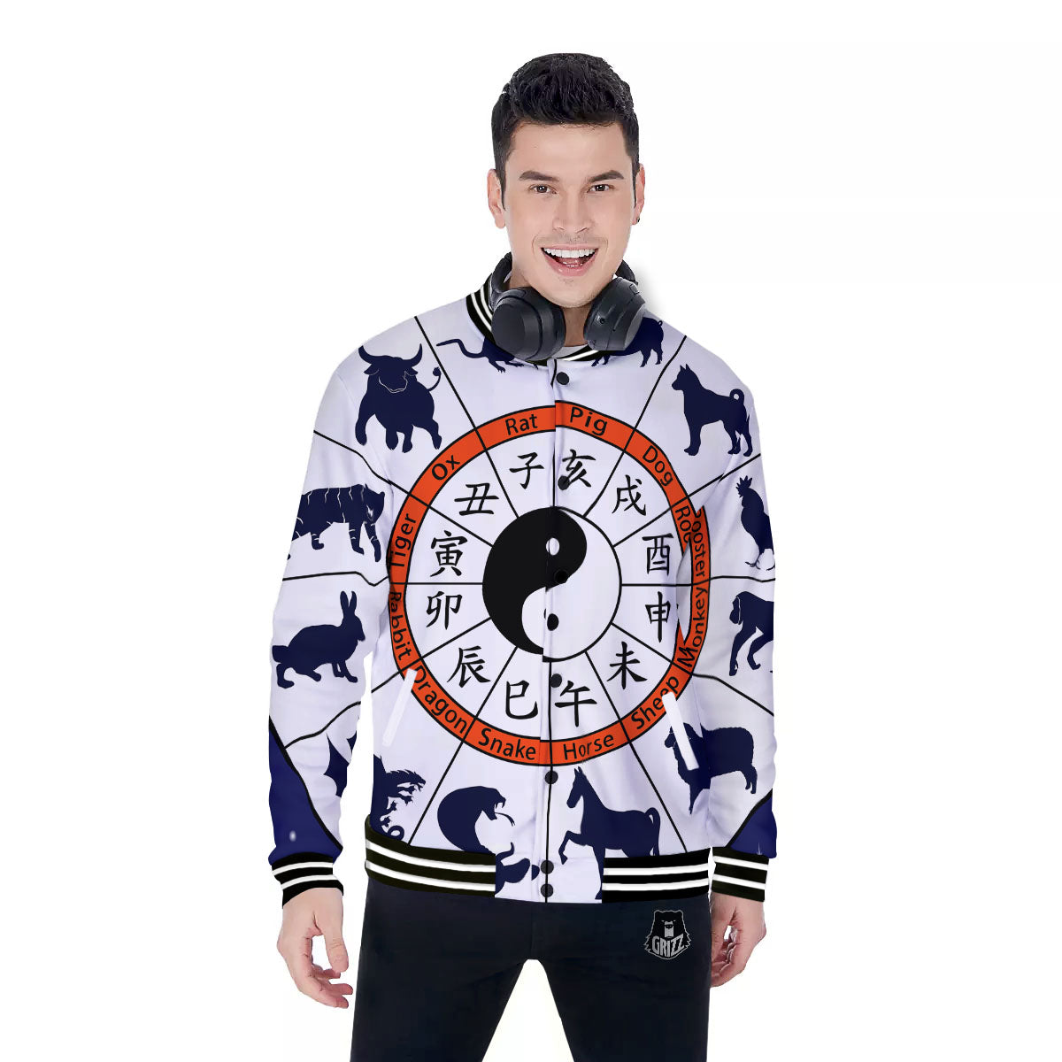 Chinese Zodiac Signs Yin Yang Print Baseball Jacket-grizzshop