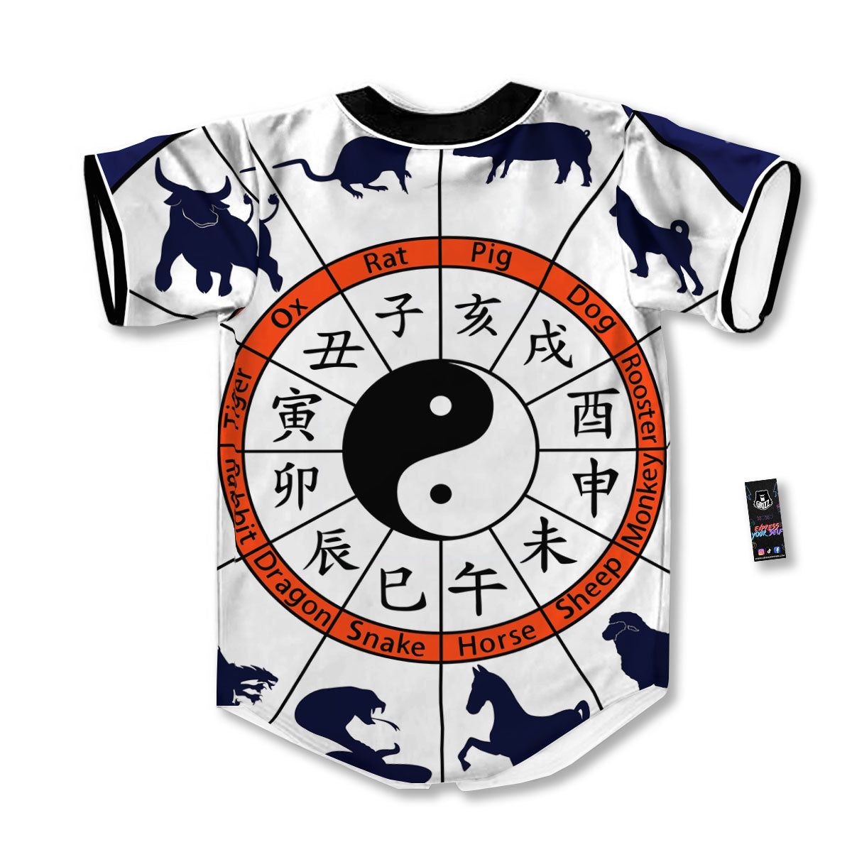Chinese Zodiac Signs Yin Yang Print Baseball Jersey-grizzshop