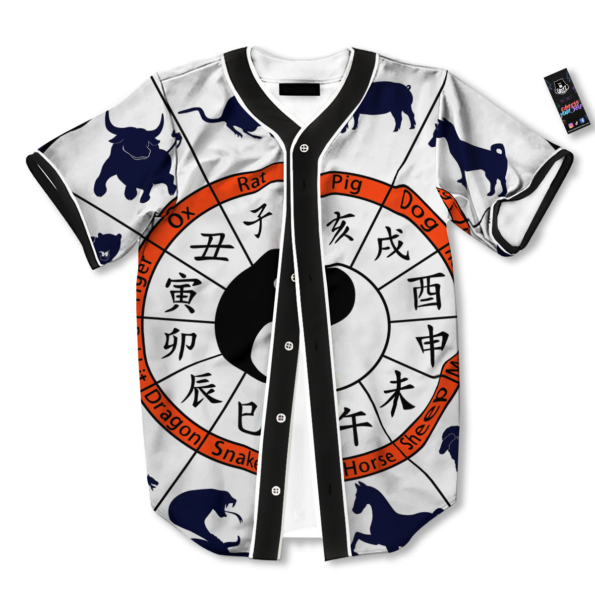Chinese Zodiac Signs Yin Yang Print Baseball Jersey-grizzshop
