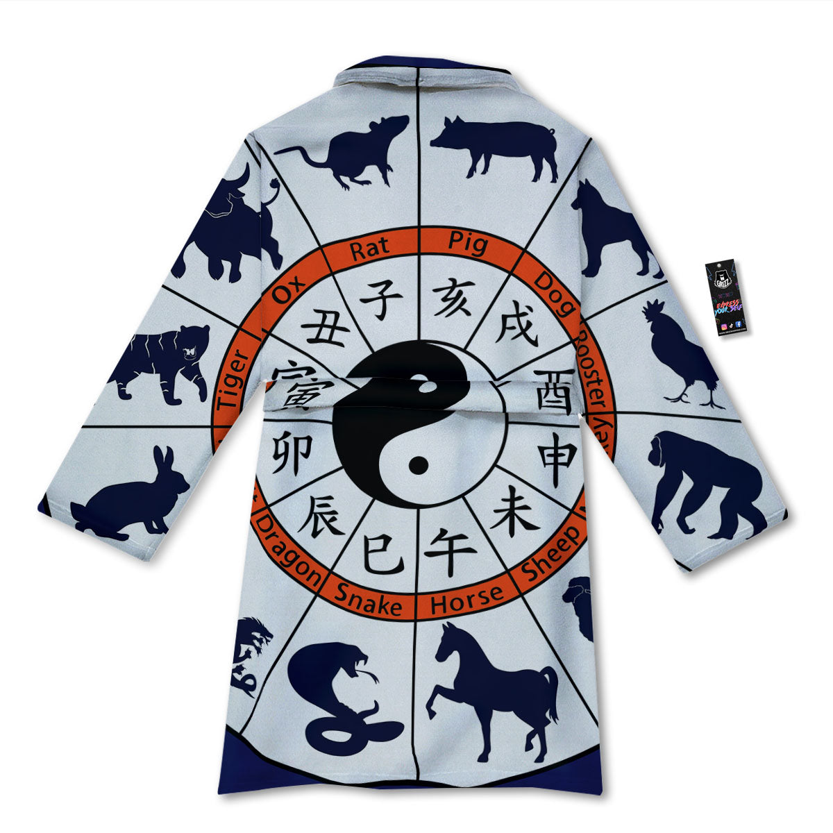 Chinese Zodiac Signs Yin Yang Print Bathrobe-grizzshop