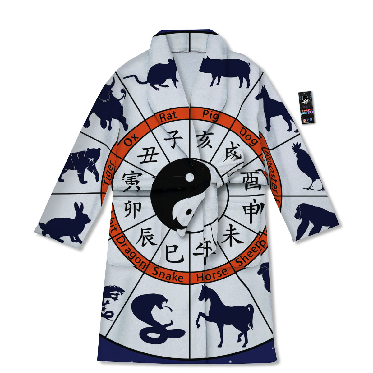 Chinese Zodiac Signs Yin Yang Print Bathrobe-grizzshop