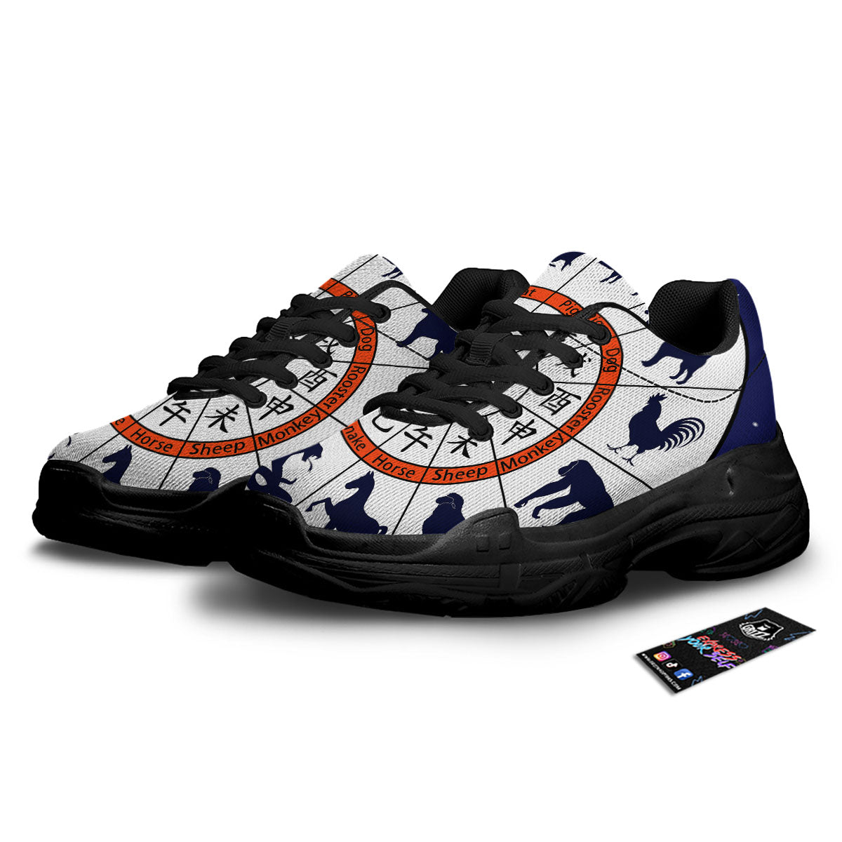 Chinese Zodiac Signs Yin Yang Print Black Chunky Shoes-grizzshop
