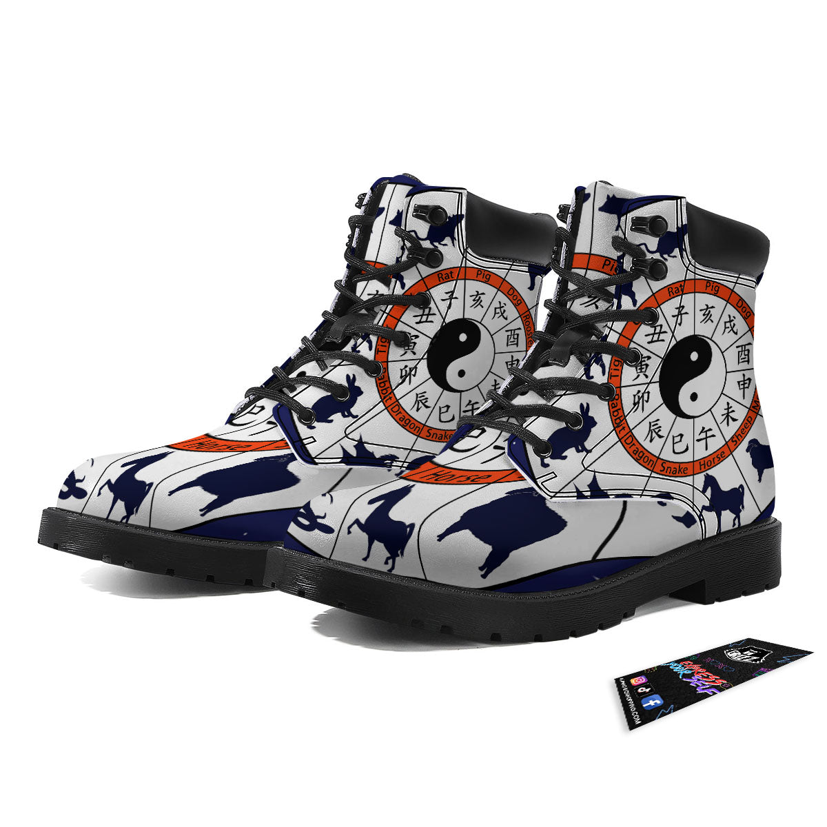 Chinese Zodiac Signs Yin Yang Print Boots-grizzshop
