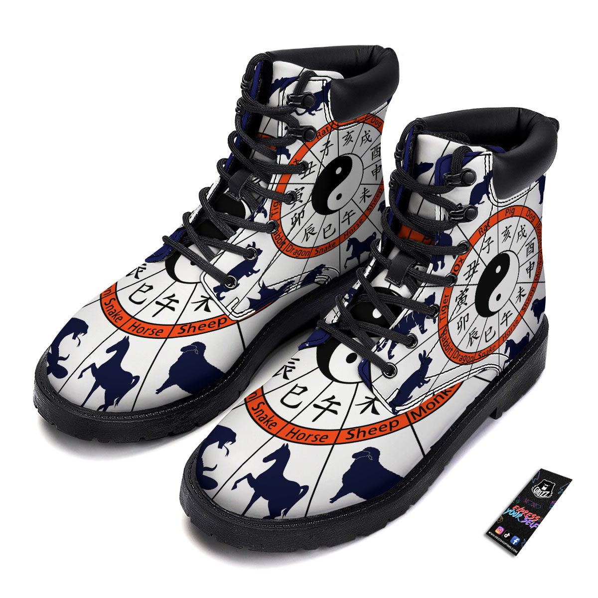 Chinese Zodiac Signs Yin Yang Print Boots-grizzshop