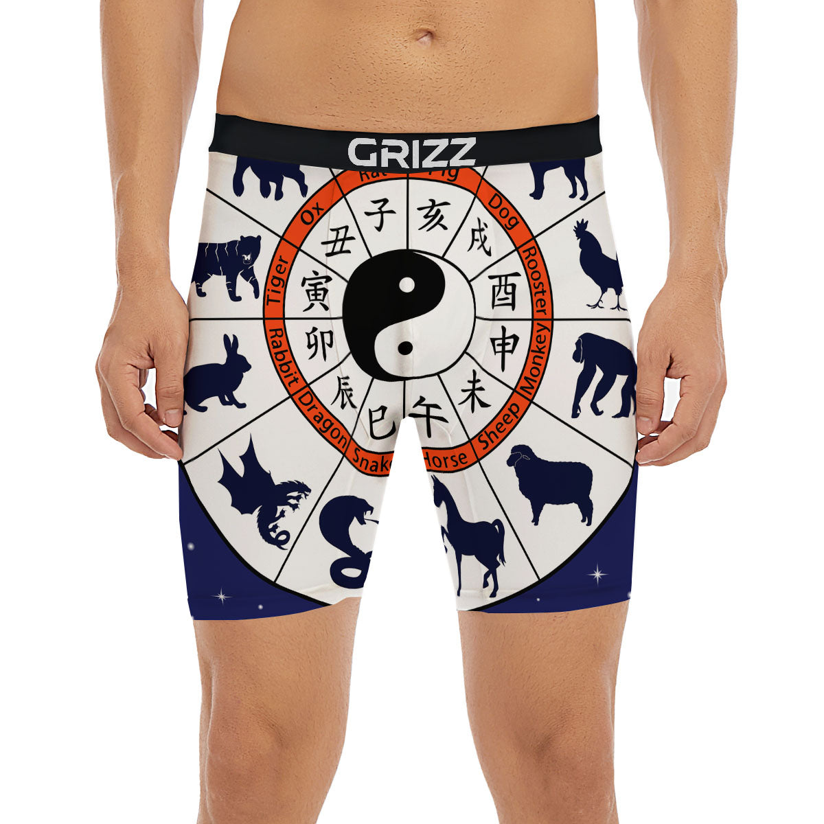 Chinese Zodiac Signs Yin Yang Print Boxer Briefs-grizzshop