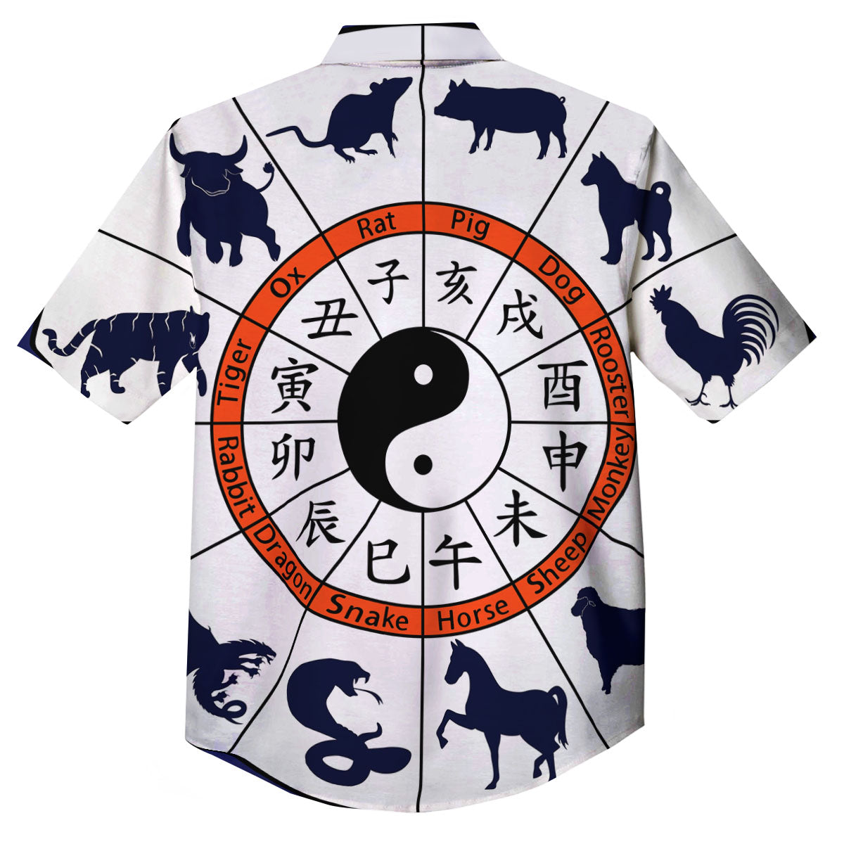 Chinese Zodiac Signs Yin Yang Print Button Up Shirt-grizzshop