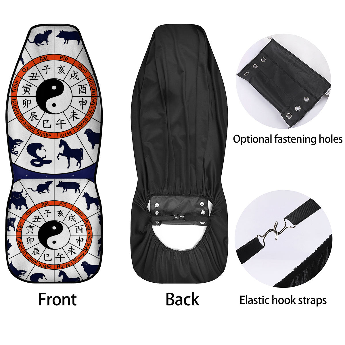 Chinese Zodiac Signs Yin Yang Print Car Seat Covers-grizzshop