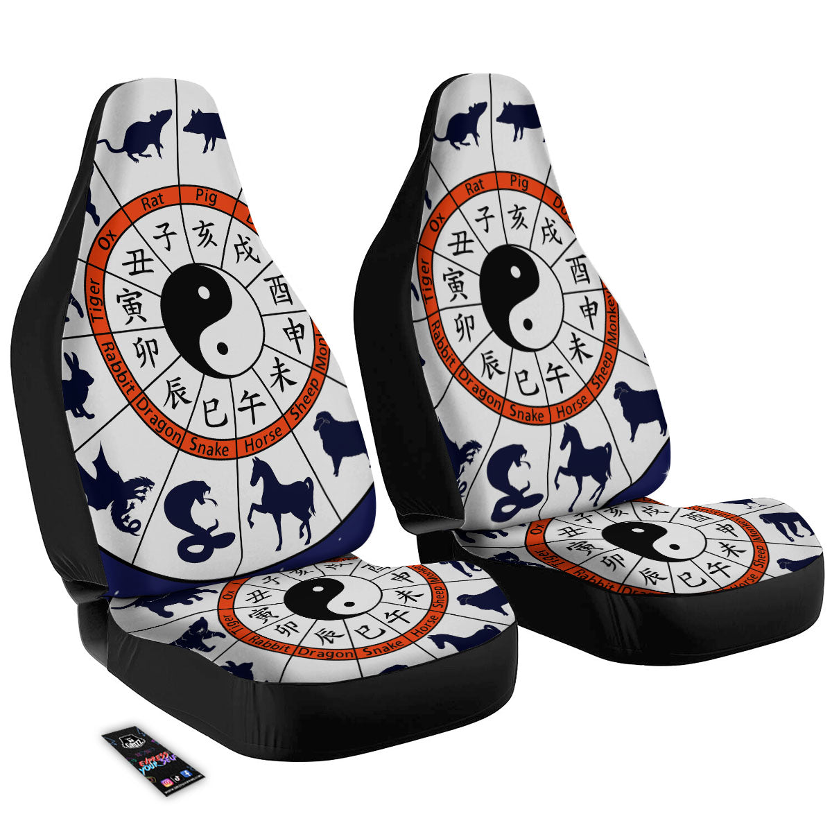 Chinese Zodiac Signs Yin Yang Print Car Seat Covers-grizzshop