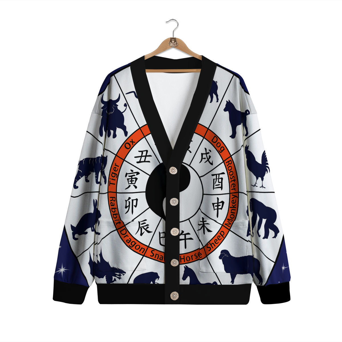 Chinese Zodiac Signs Yin Yang Print Cardigan-grizzshop