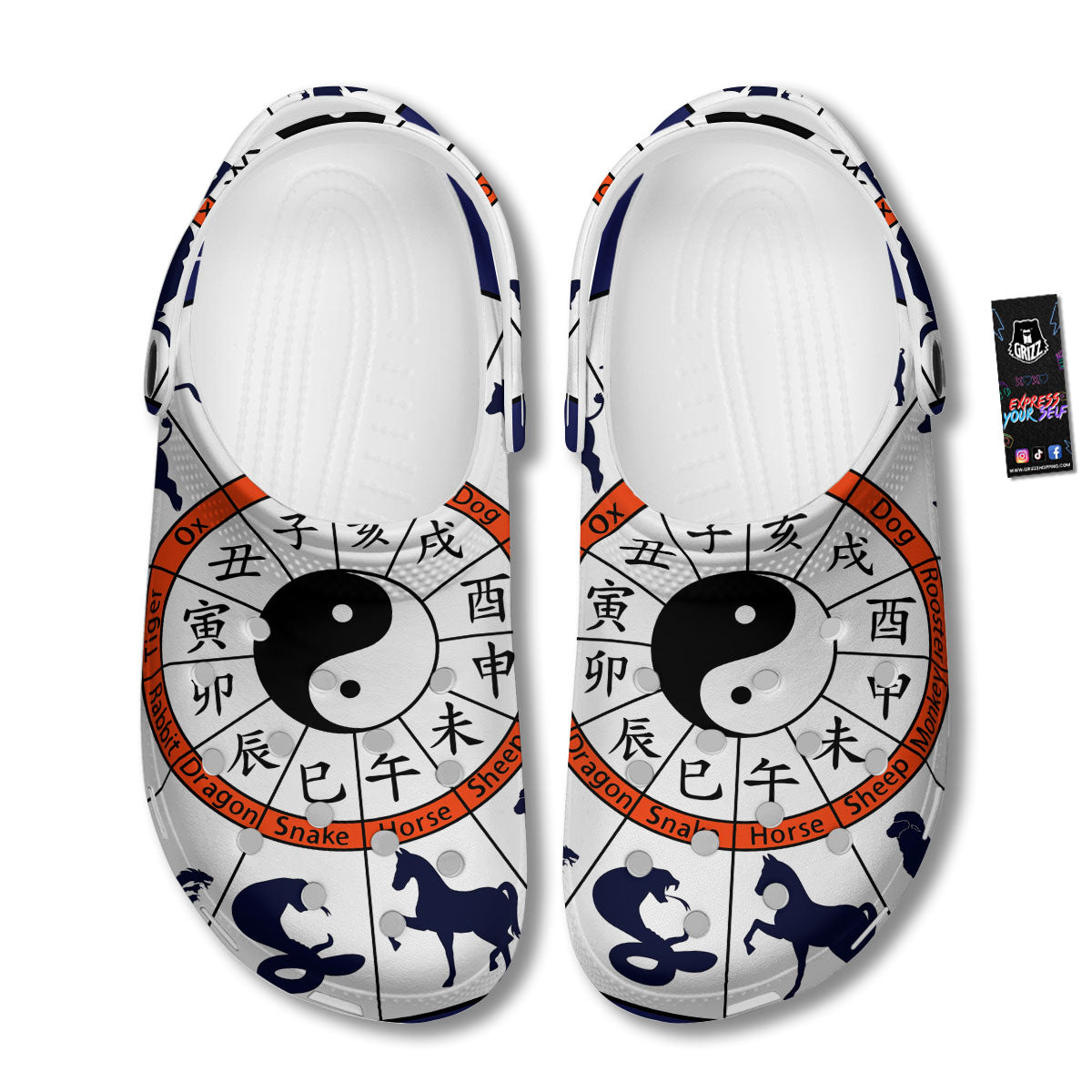 Chinese Zodiac Signs Yin Yang Print Clog-grizzshop