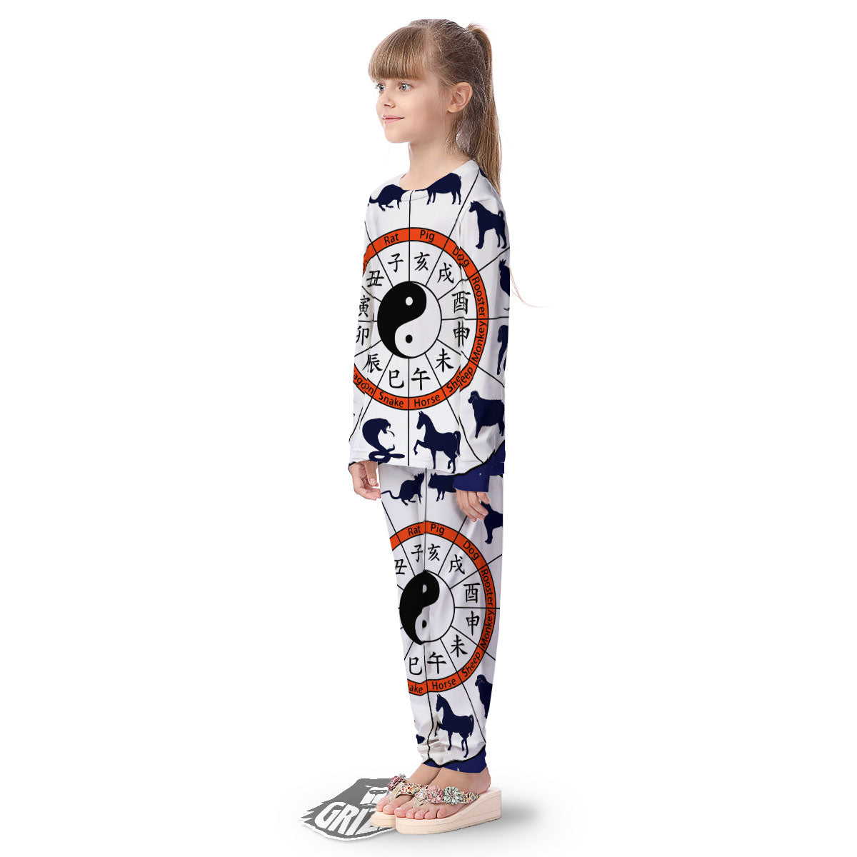 Chinese Zodiac Signs Yin Yang Print Kid's Pajamas-grizzshop