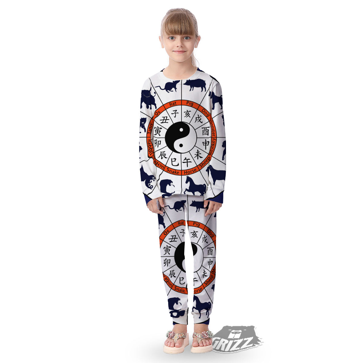 Chinese Zodiac Signs Yin Yang Print Kid's Pajamas-grizzshop