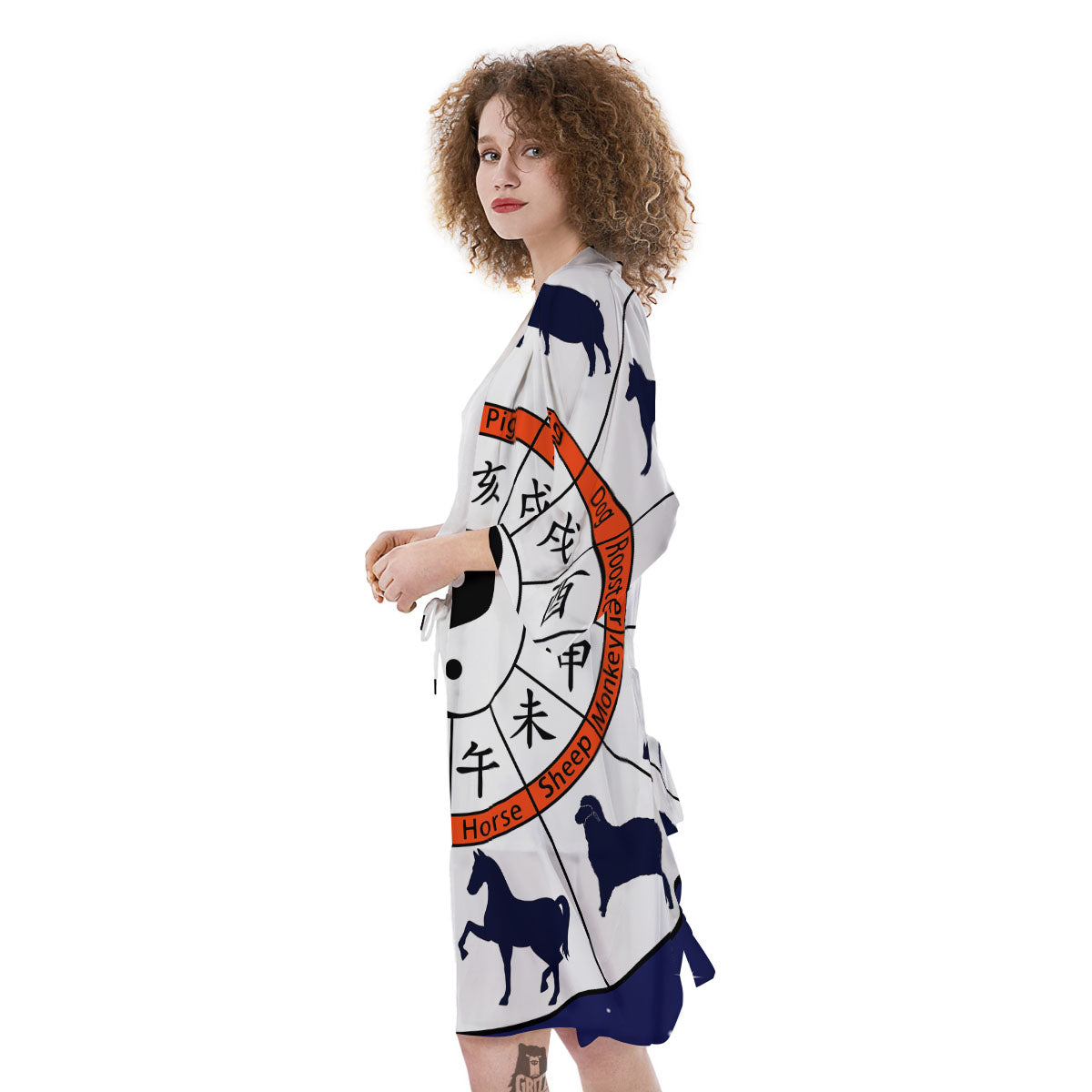 Chinese Zodiac Signs Yin Yang Print Kimono-grizzshop