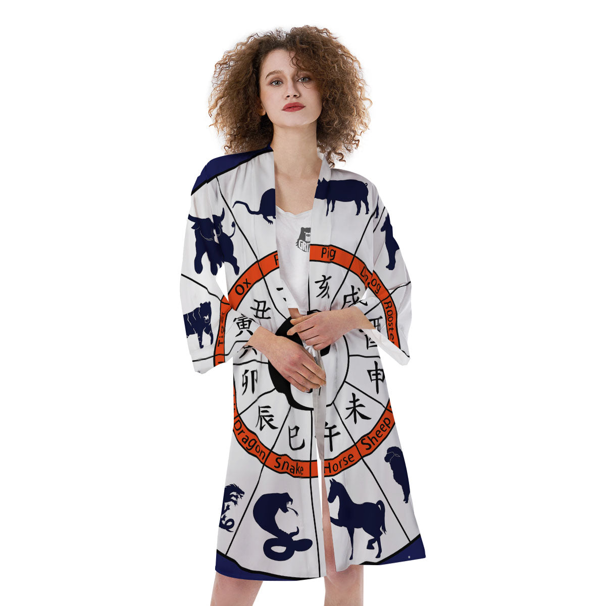 Chinese Zodiac Signs Yin Yang Print Kimono-grizzshop