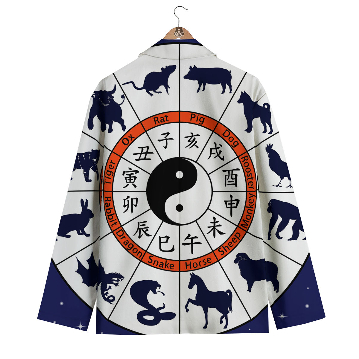 Chinese Zodiac Signs Yin Yang Print Men's Blazer-grizzshop