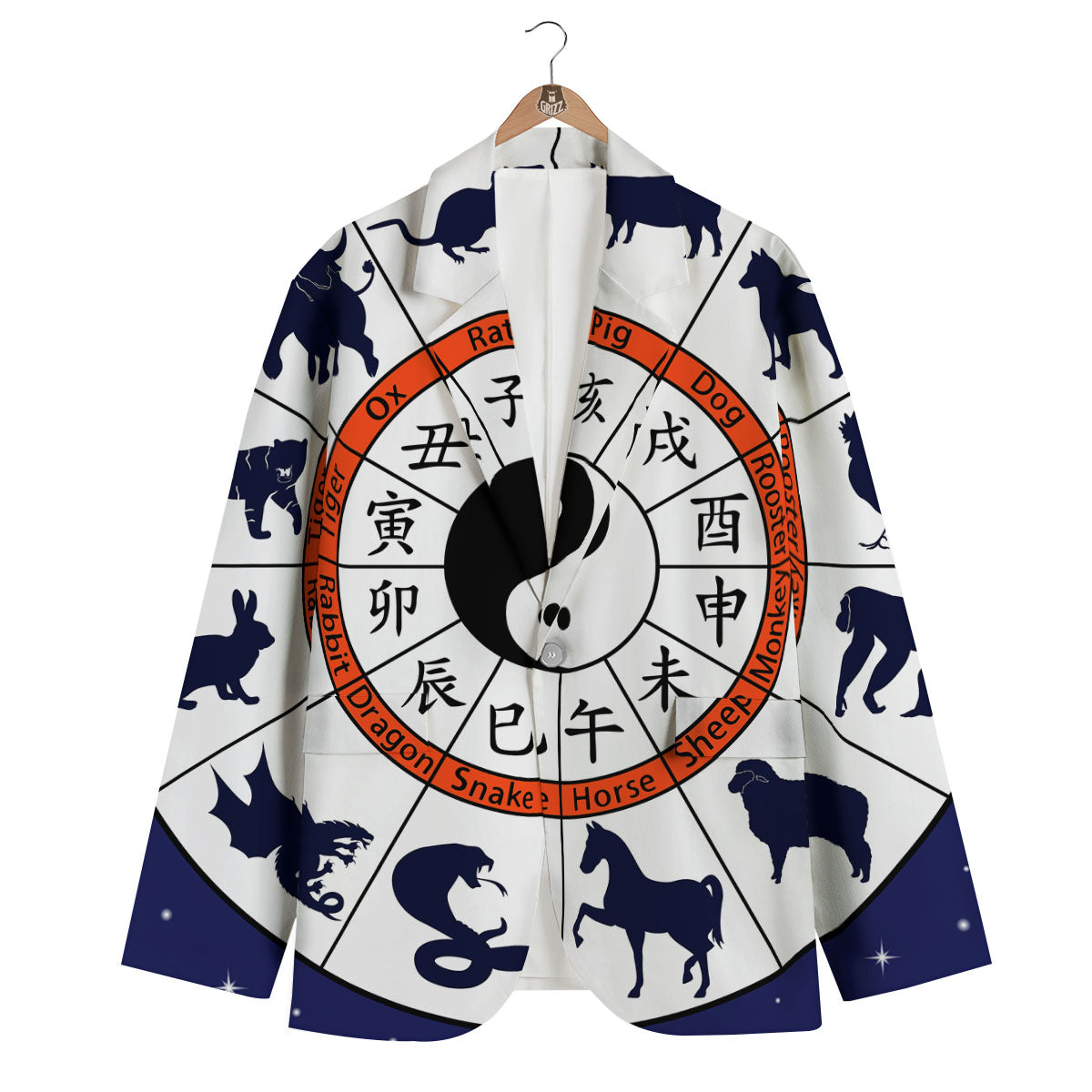 Chinese Zodiac Signs Yin Yang Print Men's Blazer-grizzshop