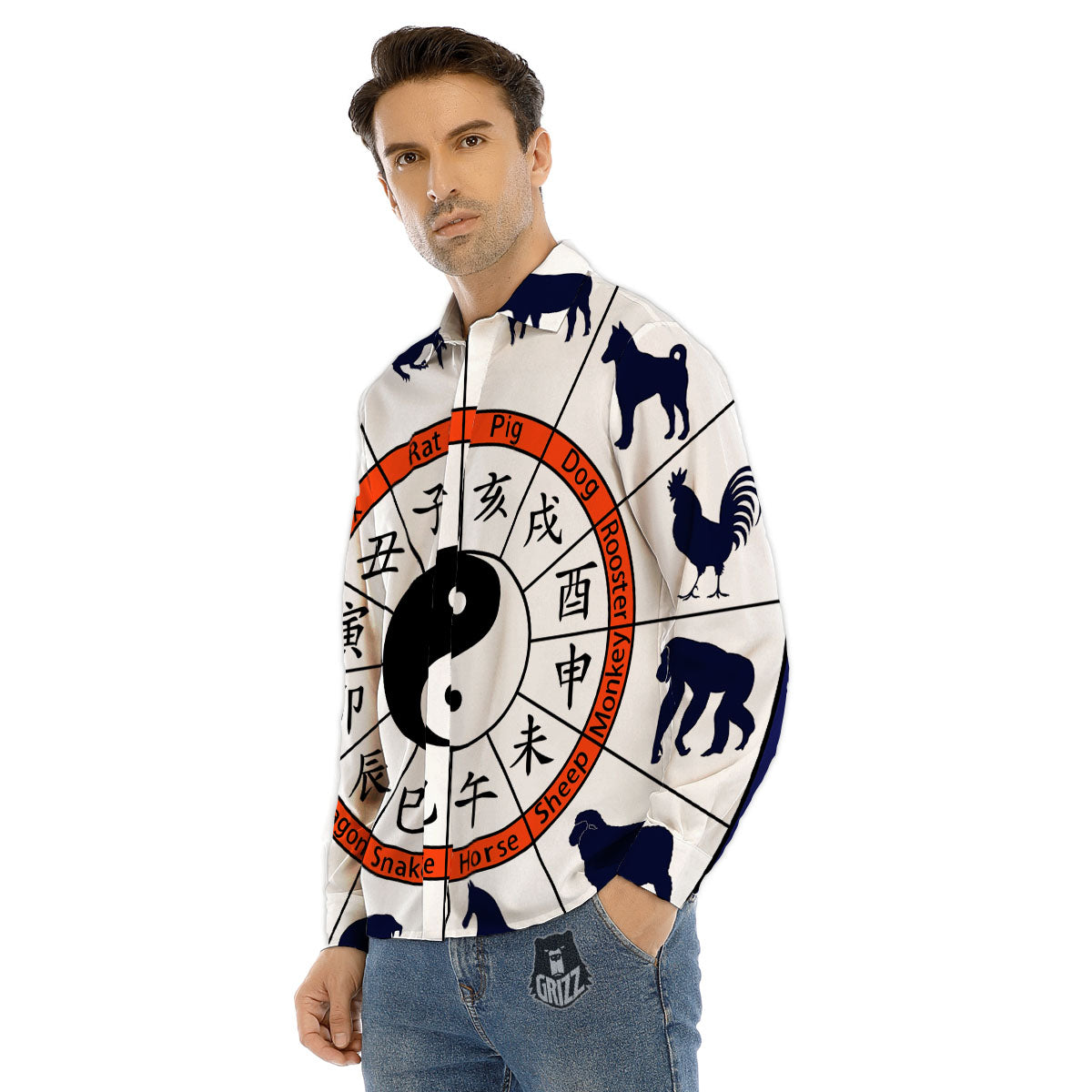 Chinese Zodiac Signs Yin Yang Print Men's Dress Shirts-grizzshop