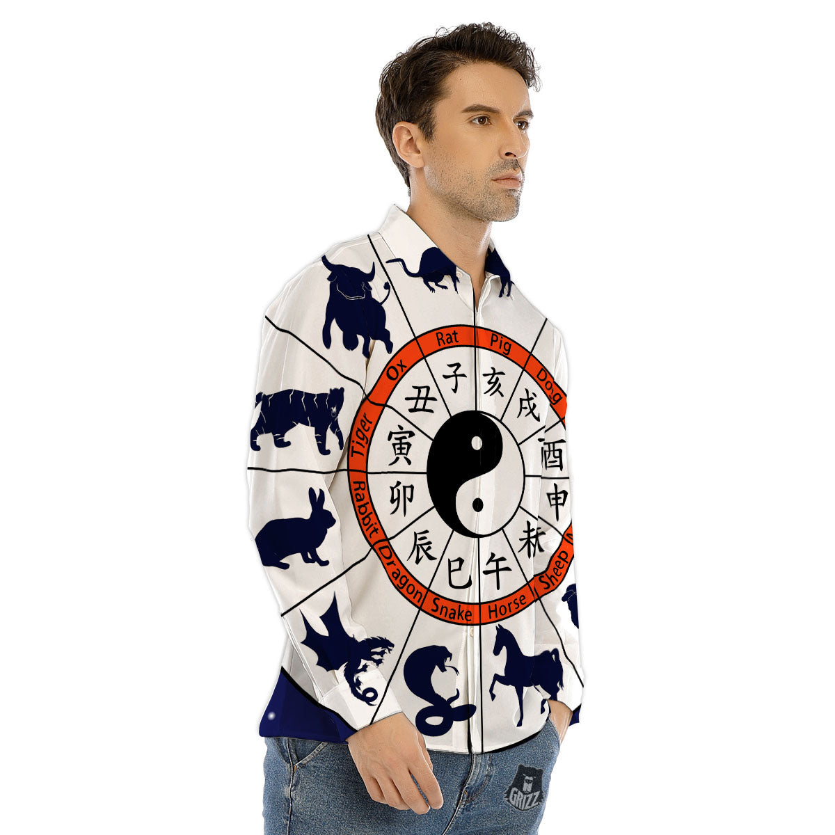 Chinese Zodiac Signs Yin Yang Print Men's Dress Shirts-grizzshop