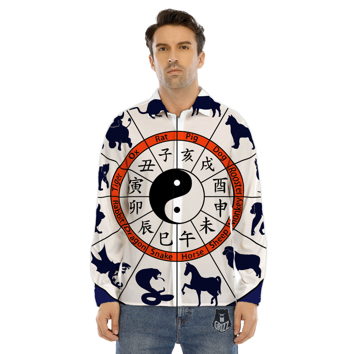 Chinese Zodiac Signs Yin Yang Print Men's Dress Shirts-grizzshop
