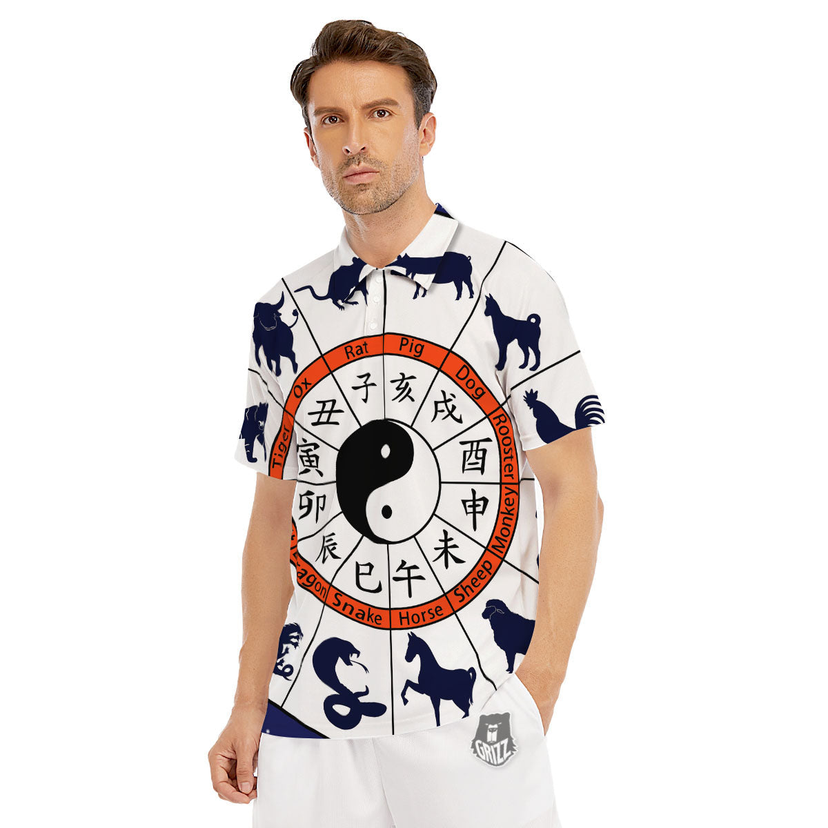 Chinese Zodiac Signs Yin Yang Print Men's Golf Shirts-grizzshop