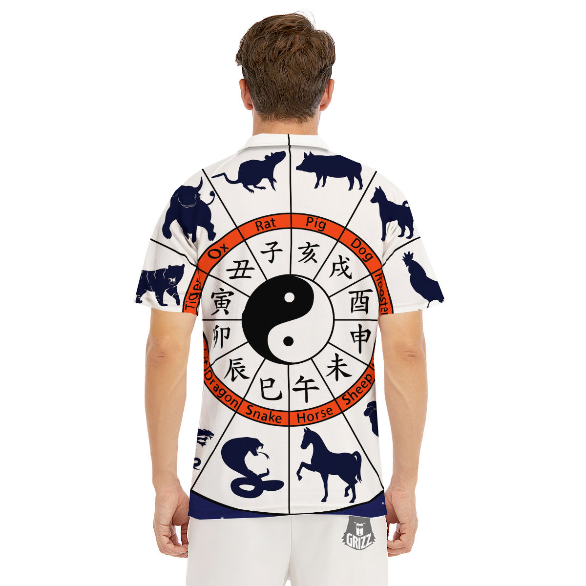 Chinese Zodiac Signs Yin Yang Print Men's Golf Shirts-grizzshop
