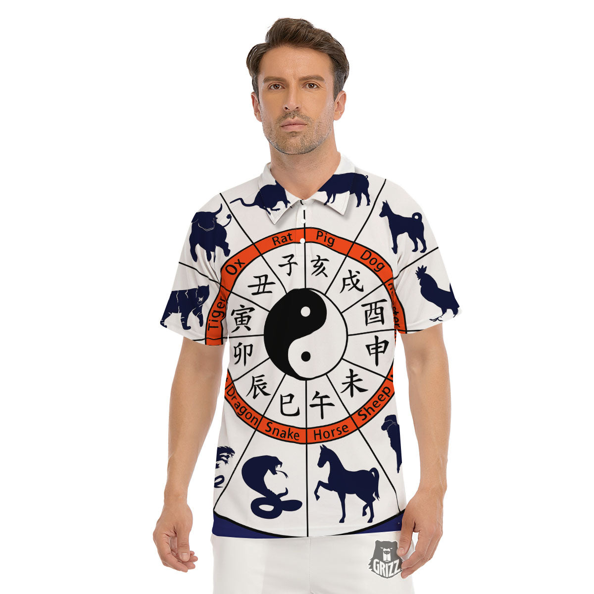Chinese Zodiac Signs Yin Yang Print Men's Golf Shirts-grizzshop